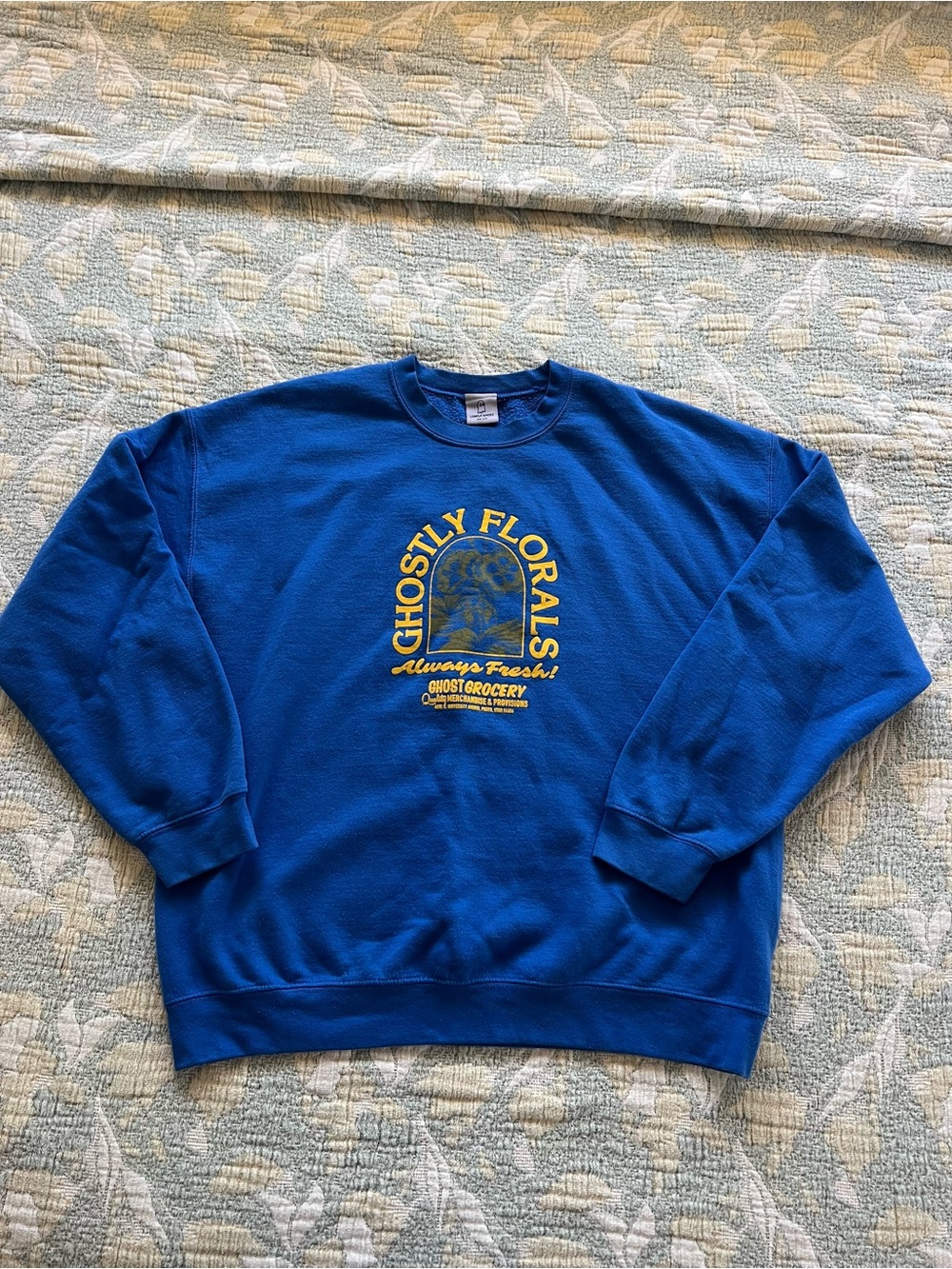 LONELY GHOST Royal Blue Crewneck with Yellow 'Ghostly Florals' Graphic